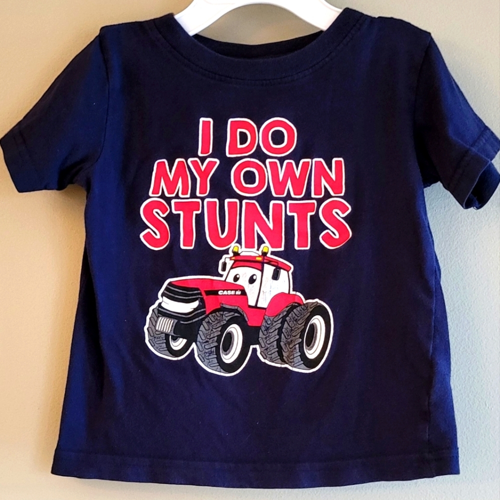 Case "I do my own stunts" navy blue short sleeved tee shirt